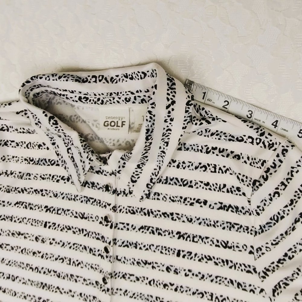 Chico's Zenergy Golf Polo Womens Sz 1 Med Black White Soft Short Sleeve Jersey - Picture 6 of 12